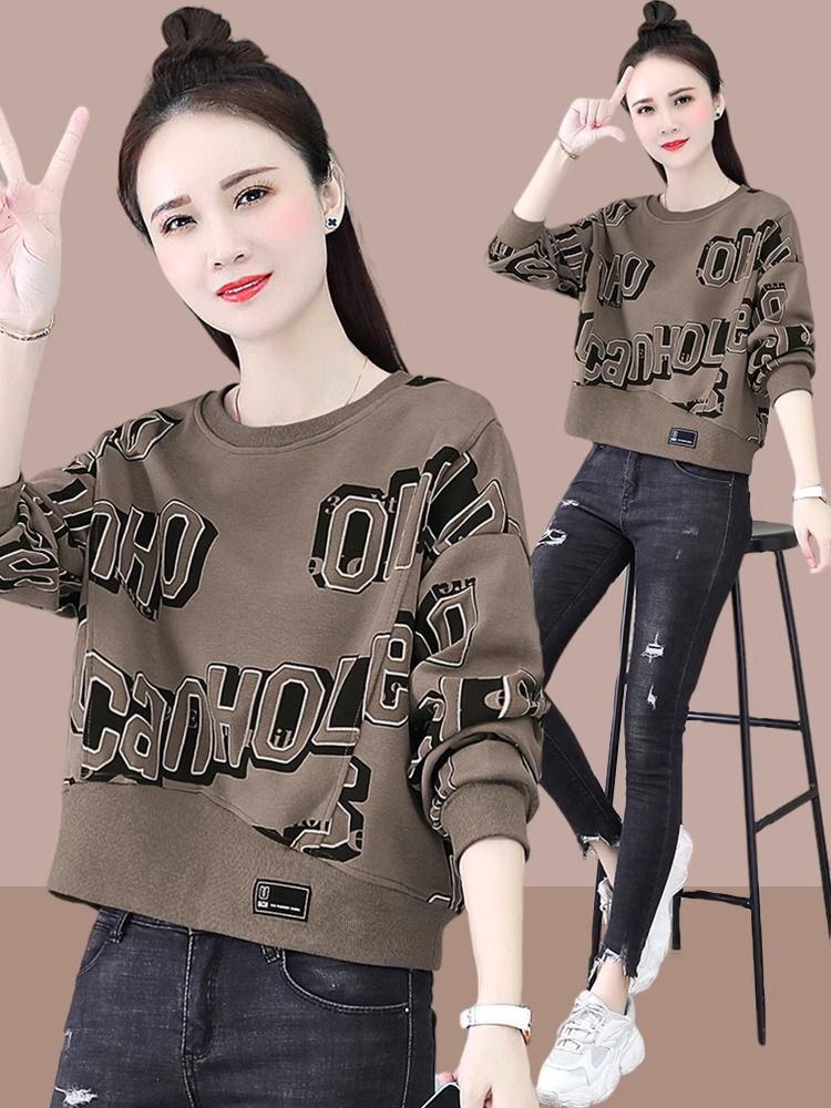 春秋季歐美顯瘦圓領棉質上衣 PW35609