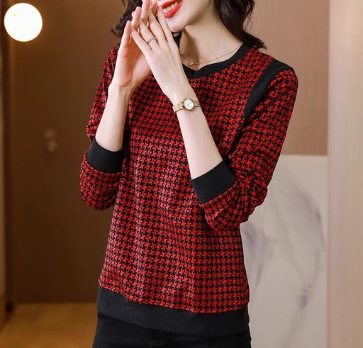 長袖T恤女秋裝大尺碼red PW35604